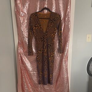Fashion Nova Leopard Print Long Sleeve Dress